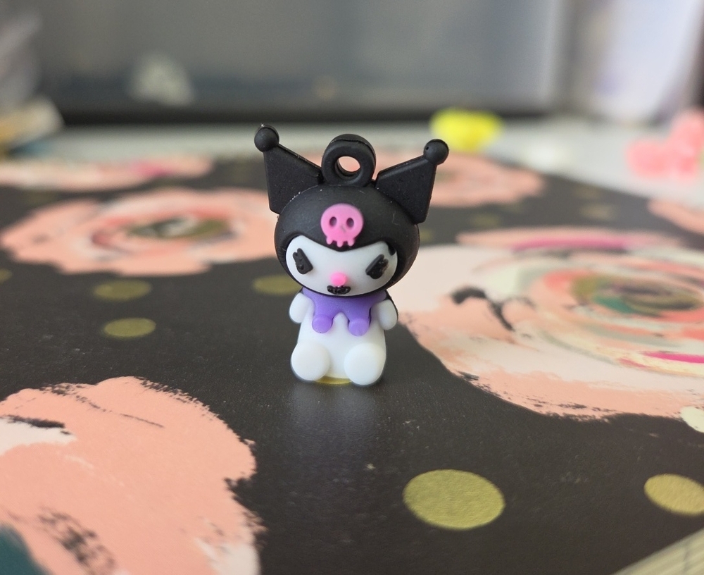 Kuromi-Inspired Small Pet Charm Keychain - Black, Pink, White